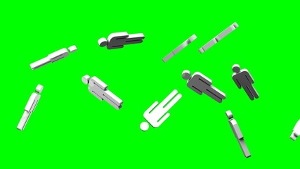 White human shaped objects on green chroma key background.
3D illustration for background.