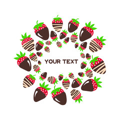 Strawberry vector frame. Vector strawberry in chocolate text frame. Design for cards, invitations, decoration.