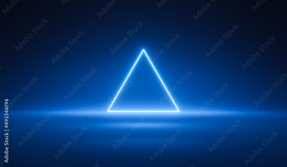 Fototapete Dark blue 3d background abstract triangle neon light geometric of futuristic polygon technology digital cyber wallpaper or modern space web banner design and innovation cyberspace on virtual backdrop.