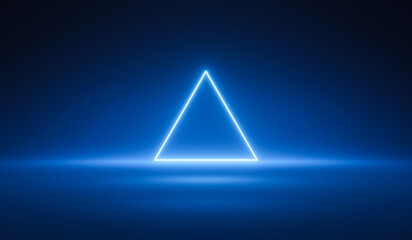 Dark blue 3d background abstract triangle neon light geometric of futuristic polygon technology digital cyber wallpaper or modern space web banner design and innovation cyberspace on virtual backdrop.