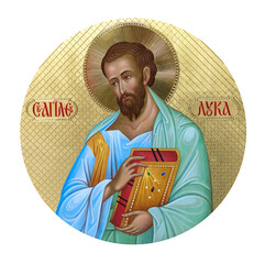 Round icon of the apostle and evangelist Luke on a golden background for the iconostasis