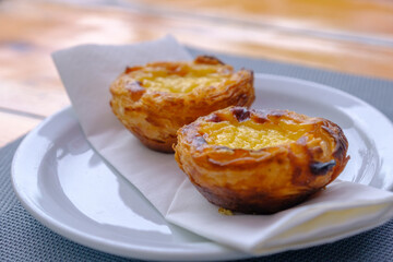 Fresh pastel de nata in a Maputo café, Mozambique