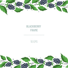 Horizontal border composition with blackberries on foliate twigs; perfect for greeting cards, posters, banners, invitations and other design. Vector illustration. - 492347918