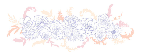 vector drawing vintage composition with flowers, floral vignette, retro ornament, elegant decor element, hand drawn illustration
