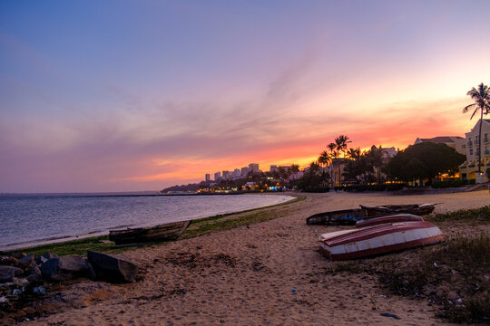 Sun setting on the beach in Maputo, Mozambique