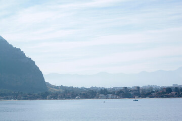 Sea view of Palermo Italy with myst 