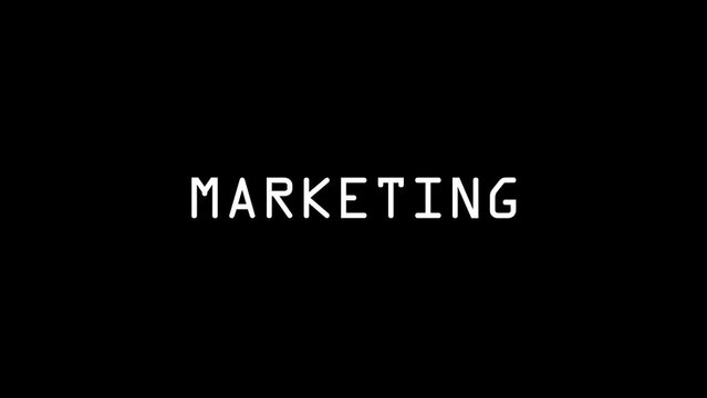 White picture of marketing on a black background. market of goods and services. Distortion liquid style transition icon for your project. 4K video animation for motion graphics and compositing.