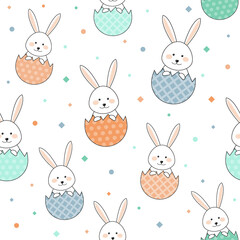 Concept of an Easter pattern with rabbits and eggs. Wallpaper concept. Vector