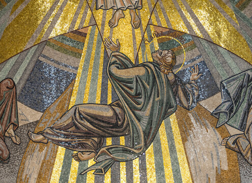 Mosaic icon of the Apostle John the Theologian. Scene of the Transfiguration of the Lord