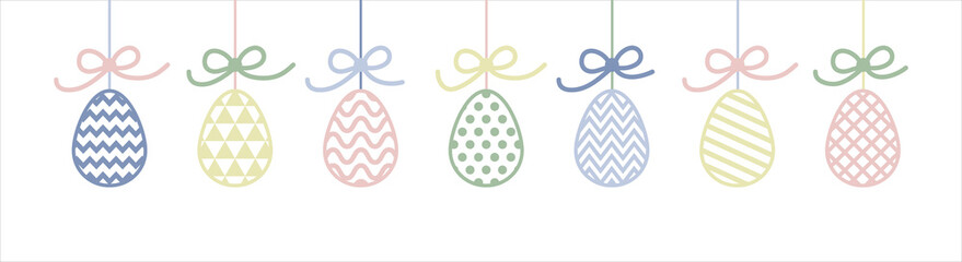 Easter banner with colourful hanging eggs. Vector