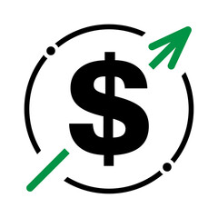 Cost symbol dollar increase icon. Income vector symbol image isolated on background