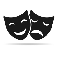 Set of Theater face mask icon shadow, emotion actor comedy and drama symbol, festival sign vector illustration