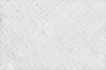 Old white bamboo weave texture background, pattern of woven rattan mat in vintage style.