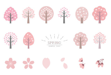 春の木と桜の花　イラスト素材セット / vector eps