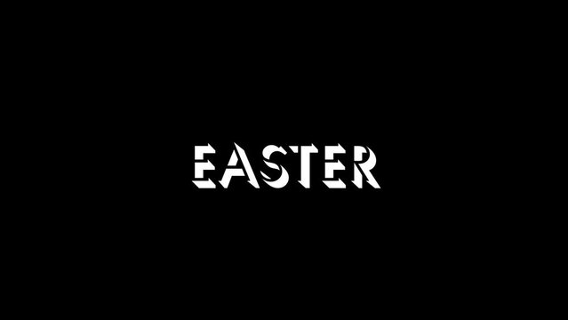 White picture of easter on a black background. celebration of a Christian holiday. Distortion liquid style transition icon for your project. 4K video animation for motion graphics and compositing.