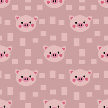 Pig Seamless Pattern Background, Scandinavian Happy cute pig, cartoon pig vector illustration for kids nordic background.Vector Ilustration.