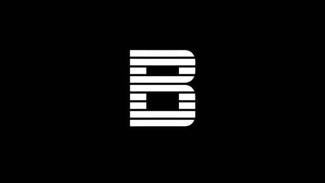 White picture of B on a black background. logo. Distortion liquid style transition icon for your project. 4K video animation for motion graphics and compositing.