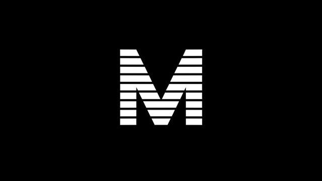 White picture of M on a black background. alphabet. Distortion liquid style transition icon for your project. 4K video animation for motion graphics and compositing.