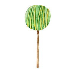 Watercolor green lollipop covered