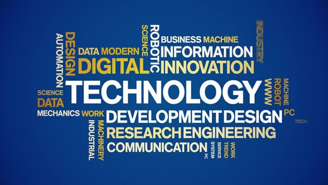 Technology animated tag word cloud;text design animation kinetic typography seamless loop.