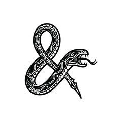 Ampersand and snake combine, on white background. Design element for logo, poster, card, banner, emblem, t shirt. Vector illustration - obrazy, fototapety, plakaty