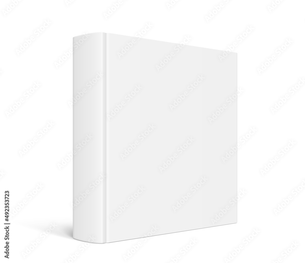 Poster vector mock up of standing square book with white blank cover isolated.