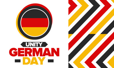 German Unity Day. Happy national holiday of unity, freedom and reunification. Deutsch flag. Celebrated annually on October 3 in Germany. Patriotic poster design. Vector illustration