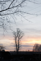 sunset in the village in autumn