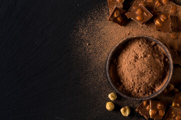 Сocoa powder  and chocolate nuts pieces