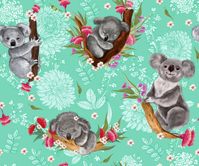 Seamless patterns with cute koalas ,an ornament for printing on fabric and children's wallpaper - 492355104