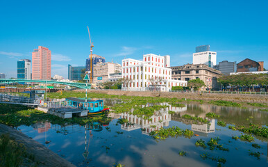 Landscape photo: View of buildings located on the Saigon River. Time: March 13, 2022. Location: Ho...