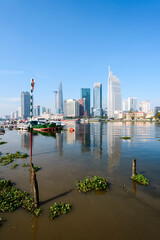 Landscape photo: View of buildings located on the Saigon River. Time: March 13, 2022. Location: Ho Chi Minh city
