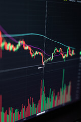Gráfica trading del precio de criptomonedas y oro en una pantalla de ordenador 