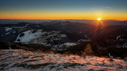 view of the ski resort Donovaly from above from Nova Hola in central Slovakia, beautiful Slovak unspoilt nature, a wonderful destination for vacation and relaxation © Jaro