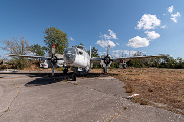 View of an abandoned propeller-driven aircraft plane