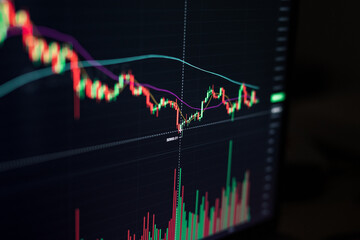 Gráfica trading del precio de criptomonedas y oro en una pantalla de ordenador 