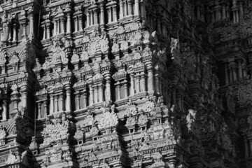 Meenakshi amman temple madurai in monochrome