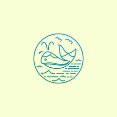 Whale line art minimalist vector logo illustration design.