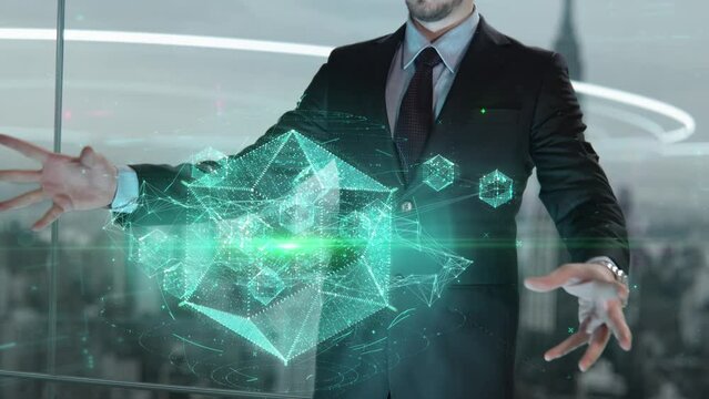 Businessman with Agile 2030 hologram concept