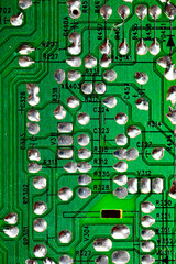 Macro Close up of printed wiring on PC circuit board..