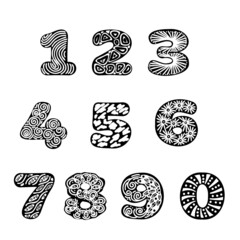 Letter I. Full English alphabet and digits 0, 1, 2, 3, 4, 5, 6, 7, 8, 9. Lace letters and numbers. Template for laser cutting, wood carving, paper cut and printing. Vector illustration.