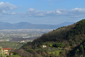 Fototapeta na wymiar panorama of the hills of Montalbano, view of Florence and Vinci