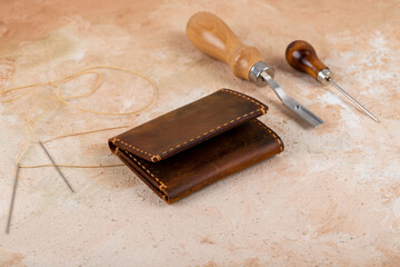 composition created with leather wallet accessories