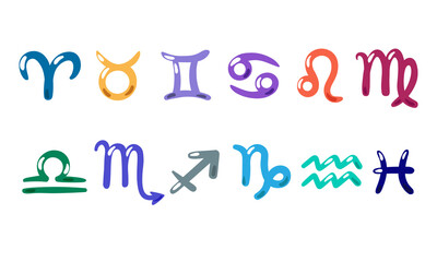 Set of doodle zodiac signs