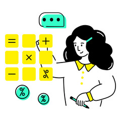 woman counts her income on a calculator