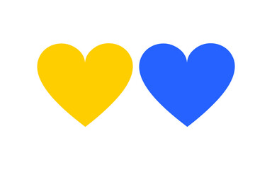 Two hearts blue and yellow on a white background. National colors of Ukraine. Vector.