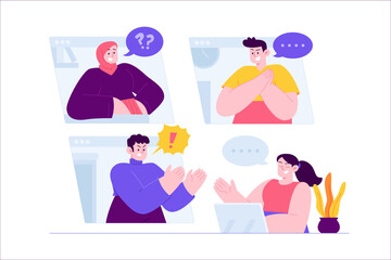 Discussion concept vector Illustration idea for landing page template, Social conversation arranging agreement, speaking dialogue as communication online, information sharing, Hand drawn Flat.