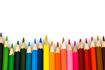 The Netherlands, february 2022. Close up of color pencils on white background.