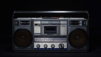 Old vintage cassette microphone on a black background. Retro and vintage concept