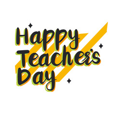 happy teacher's day black yellow green flat label